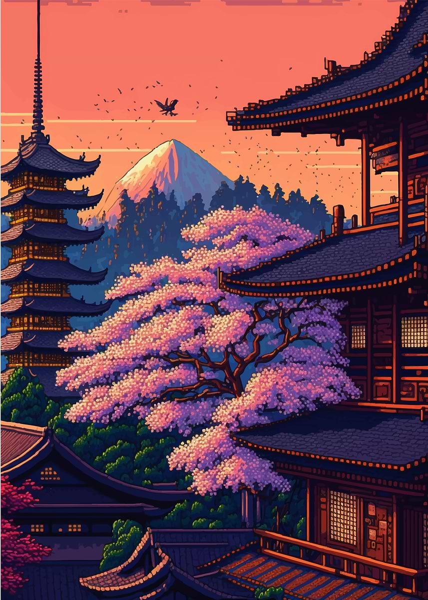 Japan Pixel art' Poster, picture, metal print, paint by Mdisplate