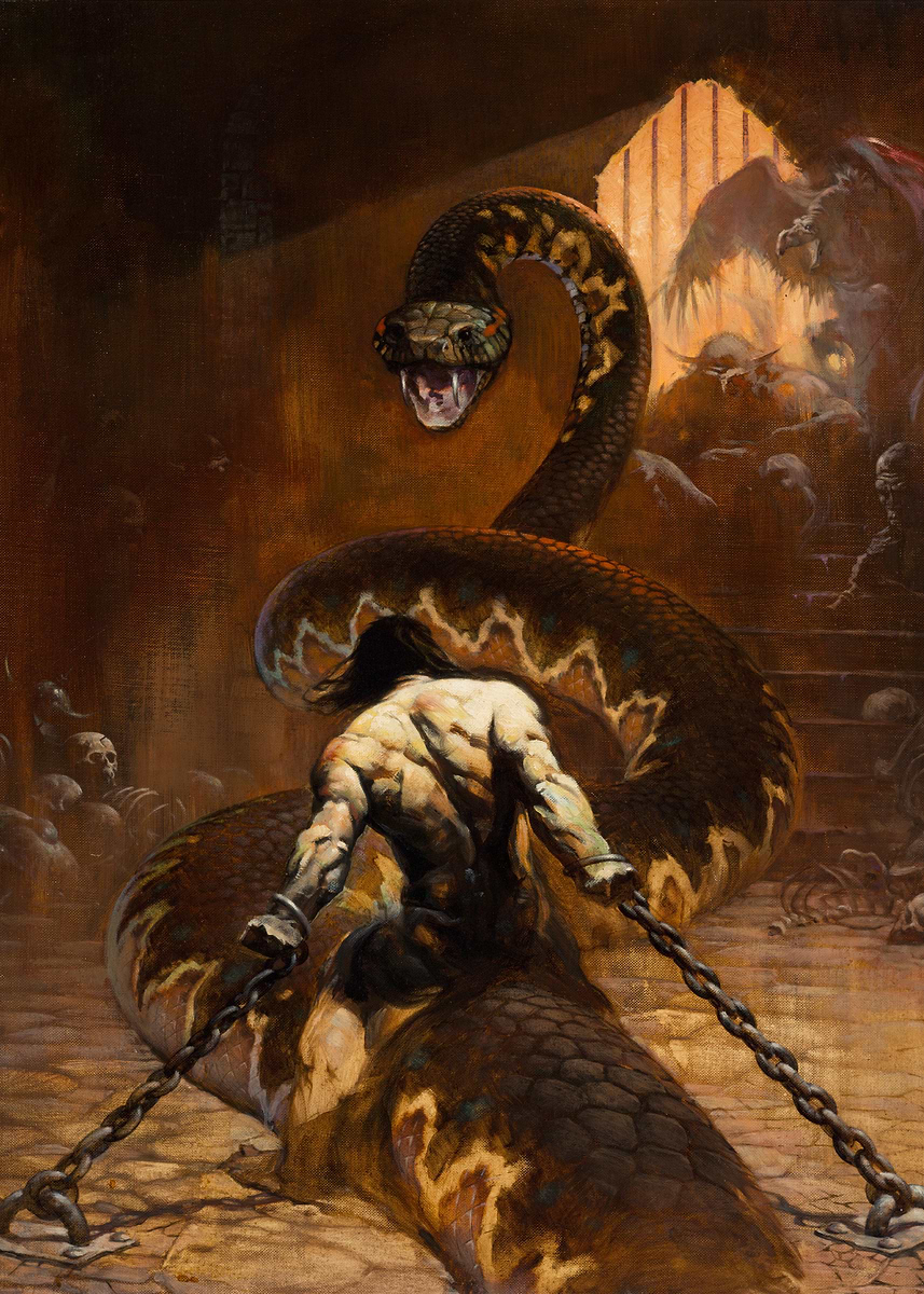 Conan Chained' Poster, picture, metal print, paint by Frazetta x