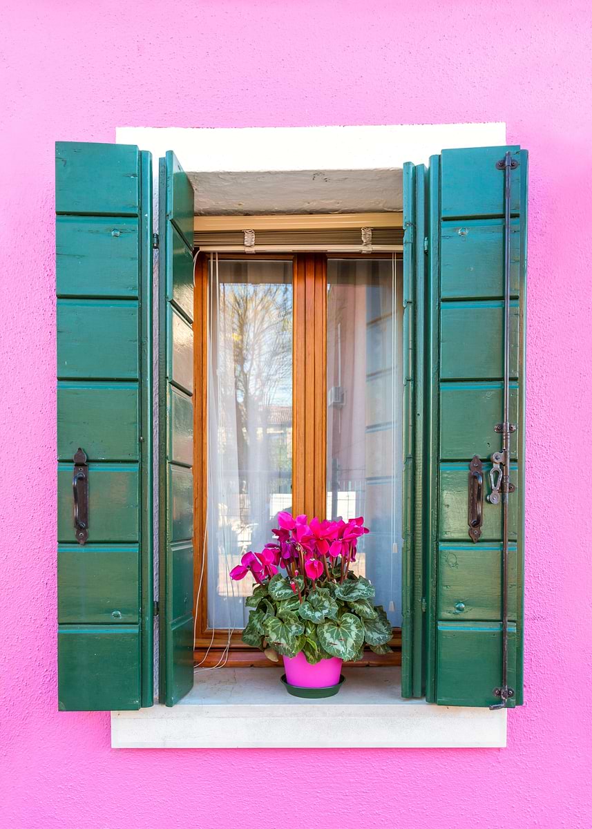 'Window on pink house Italy' Poster, picture, metal print, paint by ...
