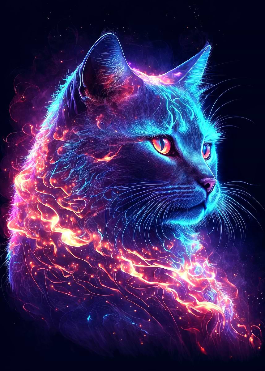 Neon Cat' Poster, picture, metal print, paint by nogar007