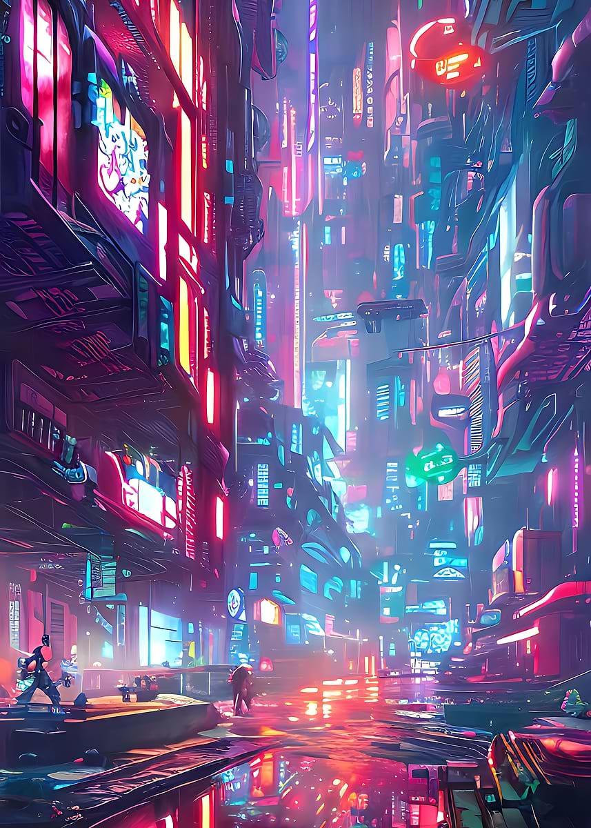 Cyberpunk City Of lights' Poster, picture, metal print