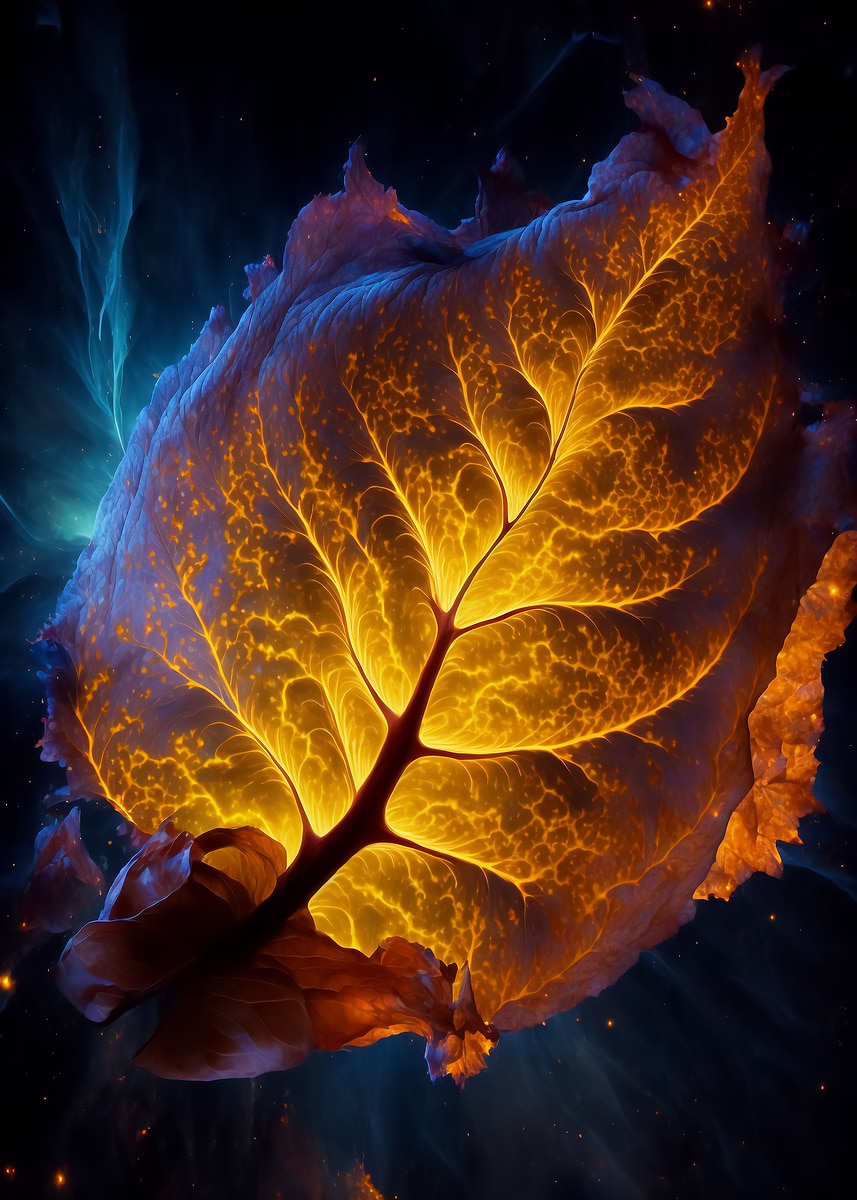 Ethereal Leaf — from the Galactic Garden collection, a Pixaverse metal print