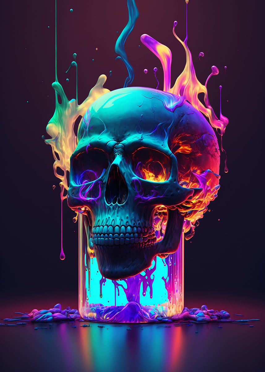 Colorful Neon Skull' Poster, picture, metal print, paint by Absuro