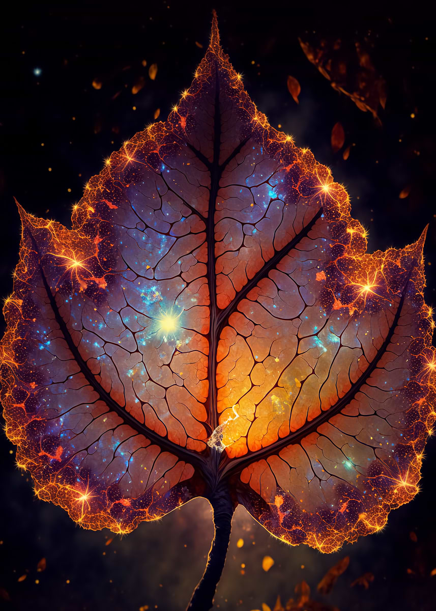 Universe in a Leaf — from the Galactic Garden collection, a Pixaverse metal print