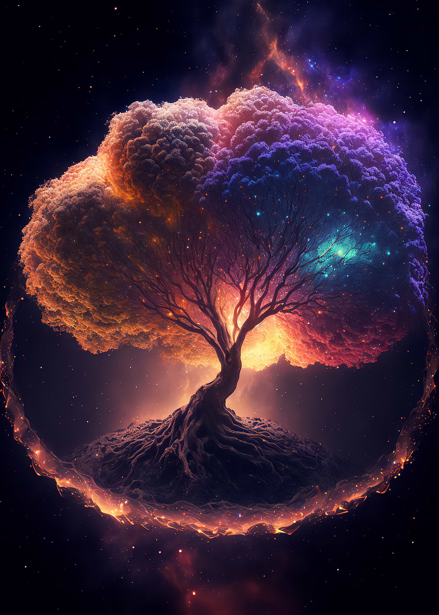 Yggdrasil the Tree of Life — from the Galactic Garden collection, a Pixaverse metal print