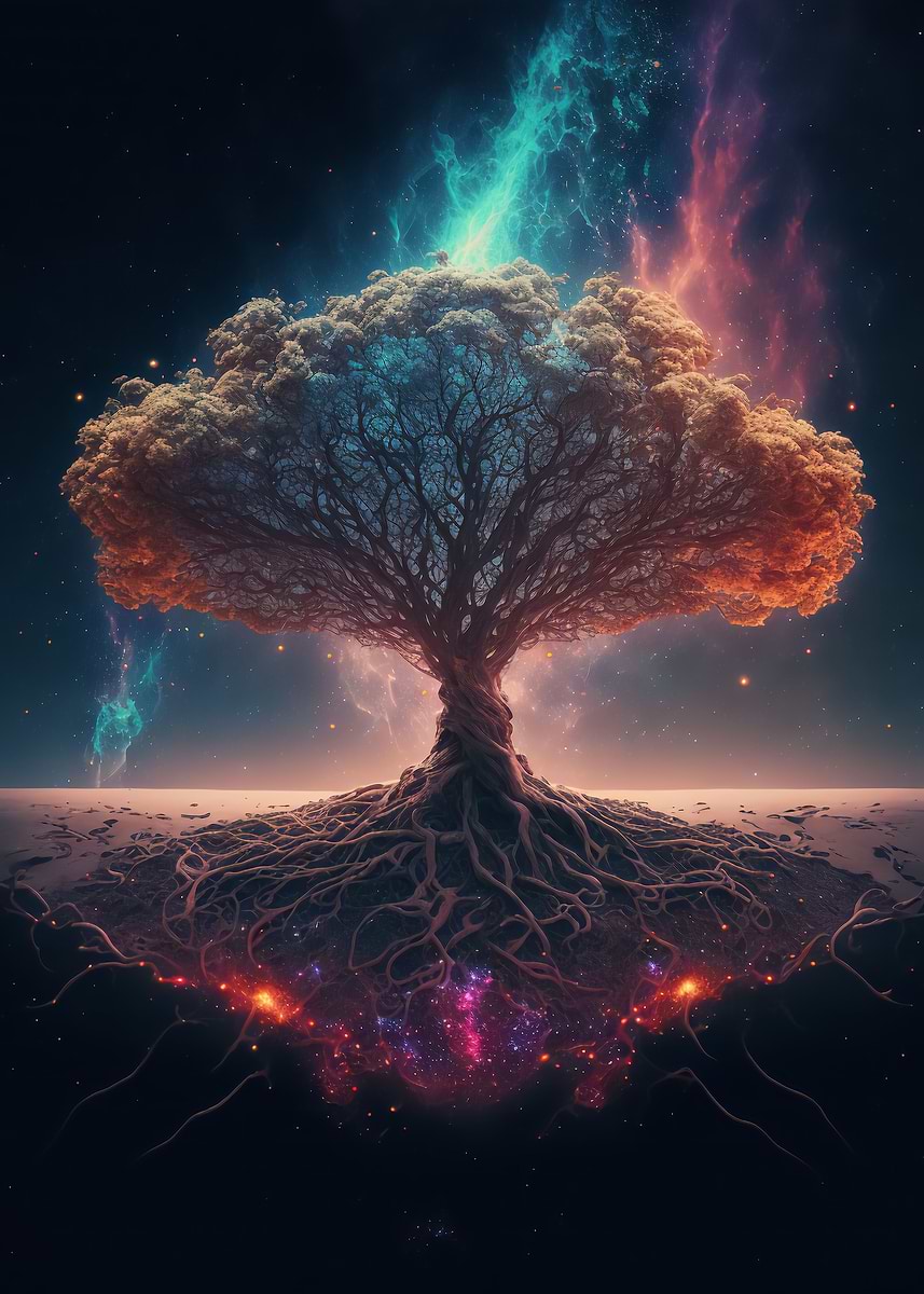 World Tree Yggdrasil — from the Galactic Garden collection, a Pixaverse metal print