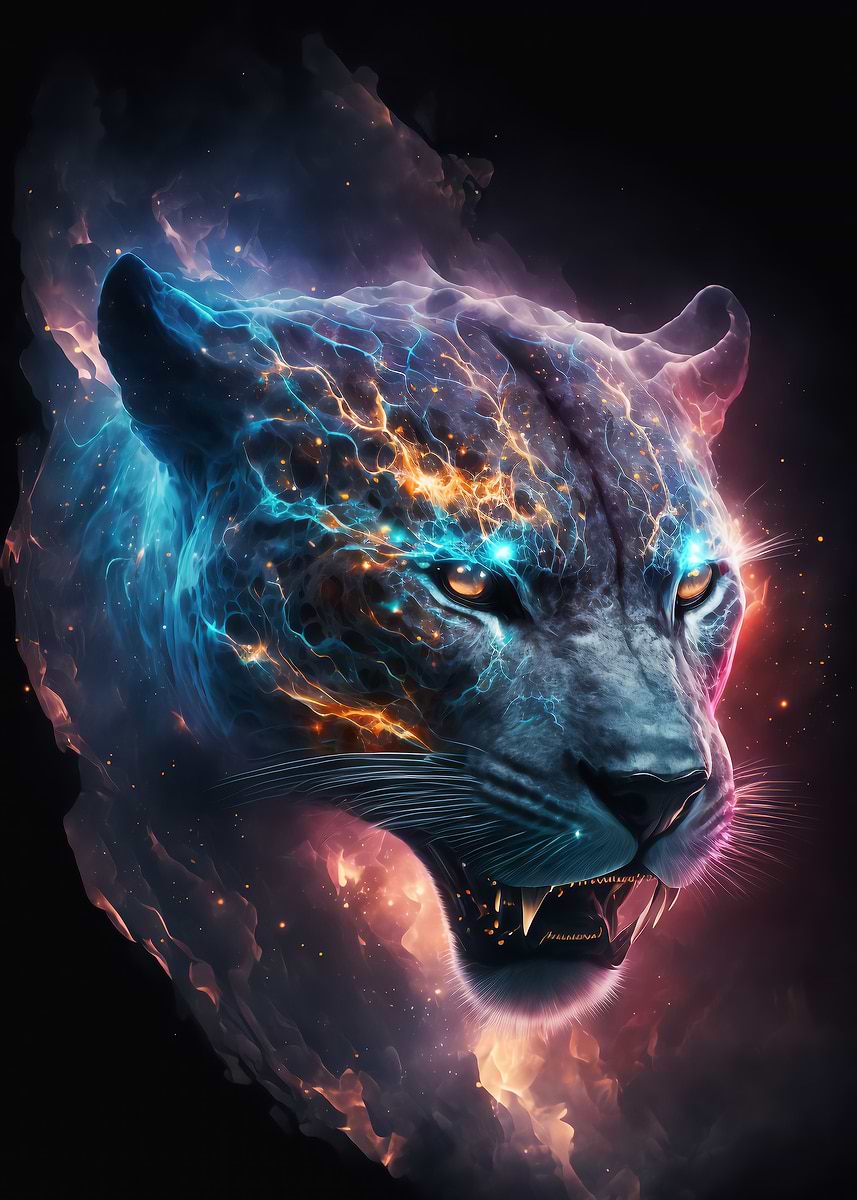 Starry Stealth Panther — from the Cosmic Creatures collection, a Pixaverse metal print