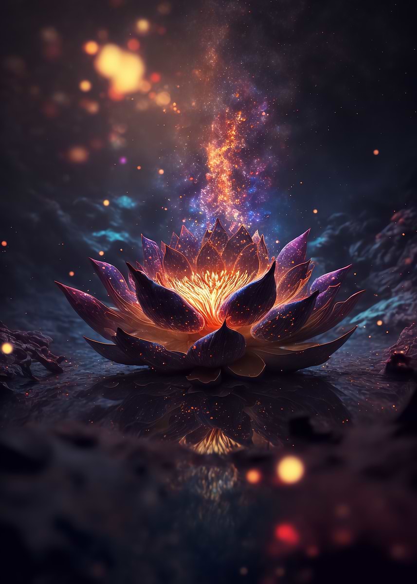 Cosmic Bloom Black Lotus — from the Galactic Garden collection, a Pixaverse metal print