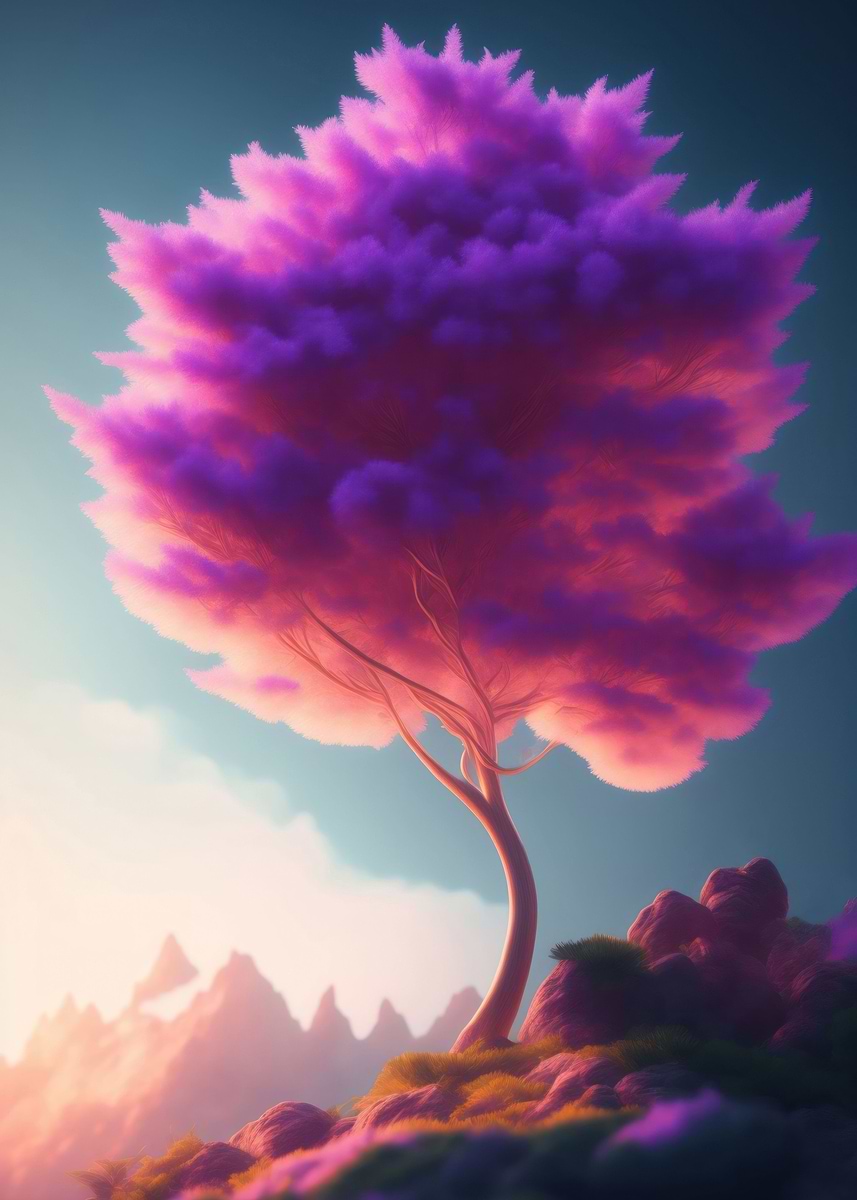 Pink Tree Object Show 'pink tree' Poster, picture, metal print, paint by SplashDesign | Displate