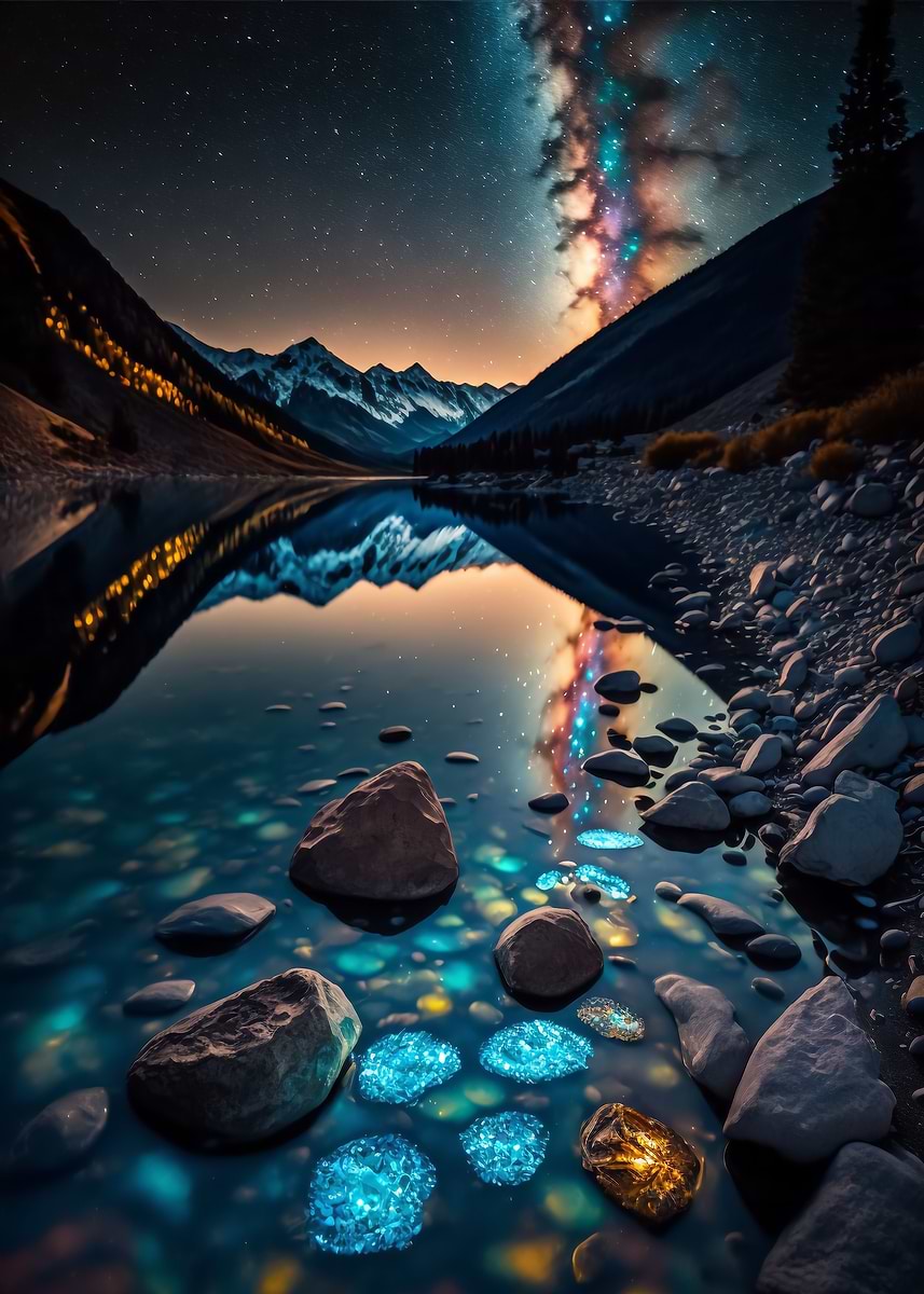 Gemstone Cosmos Reflection — from the Alien Worlds collection, a Pixaverse metal print