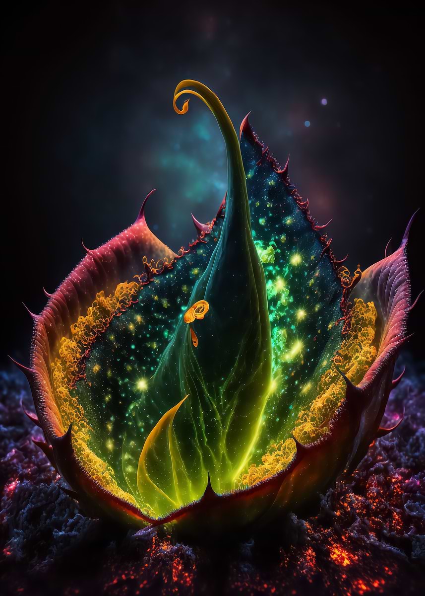 Cosmic Carnivore Succulent — from the Galactic Garden collection, a Pixaverse metal print