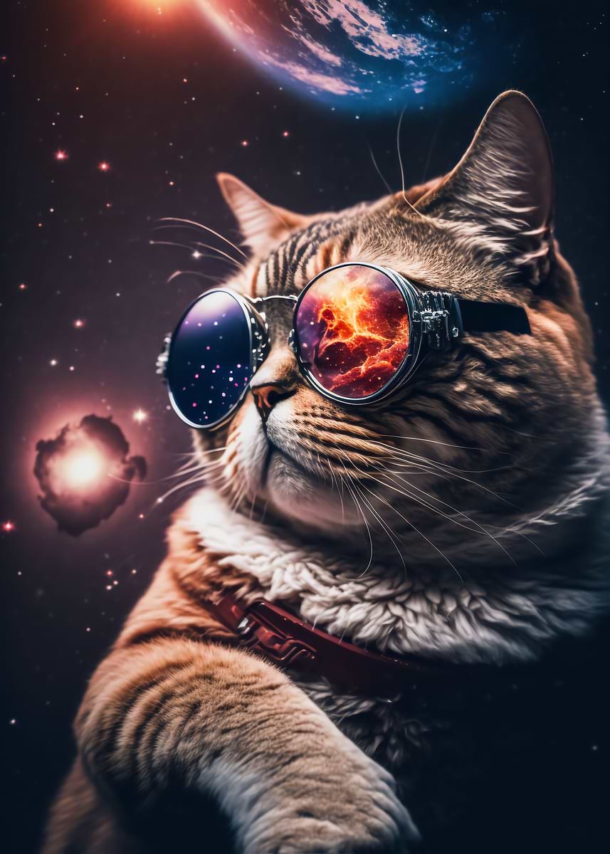 The Cosmic Cat Mander — from the Cosmic Creatures collection, a Pixaverse metal print