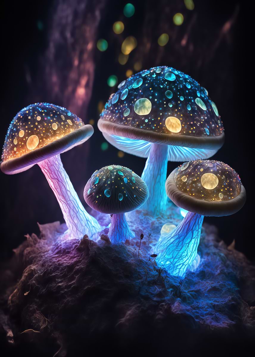 Cosmic Magic Mushroom — from the Galactic Garden collection, a Pixaverse metal print