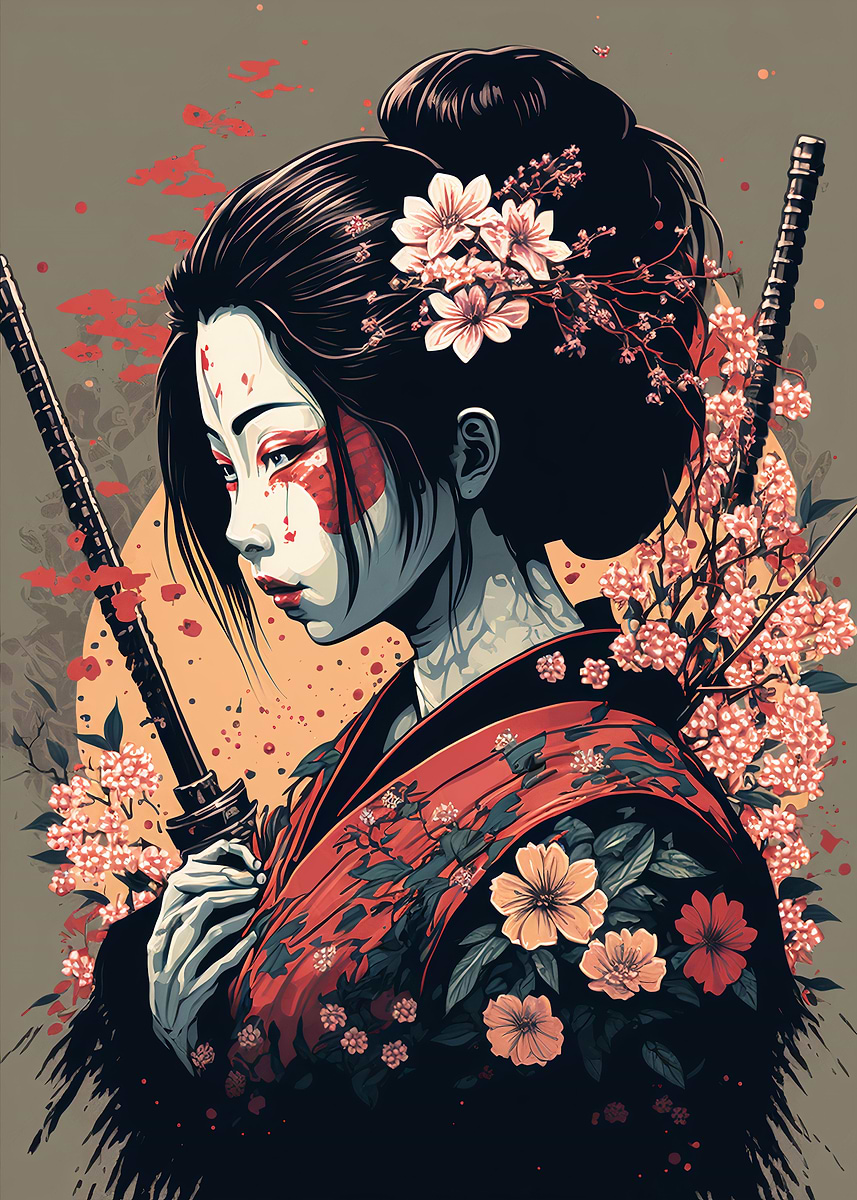 Geisha Samurai' Poster, picture, metal print, paint by Graphic