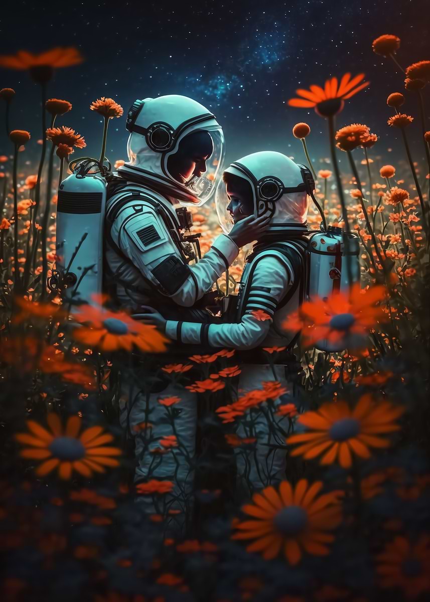 Love in Deep Space — from the Space Odyssey collection, a Pixaverse metal print