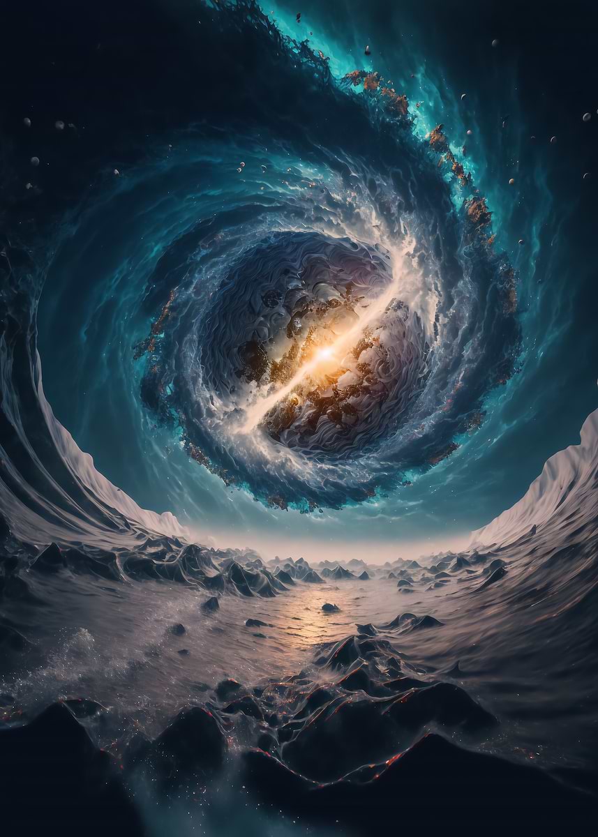 Black Hole Ocean Vortex — from the Alien Worlds collection, a Pixaverse metal print