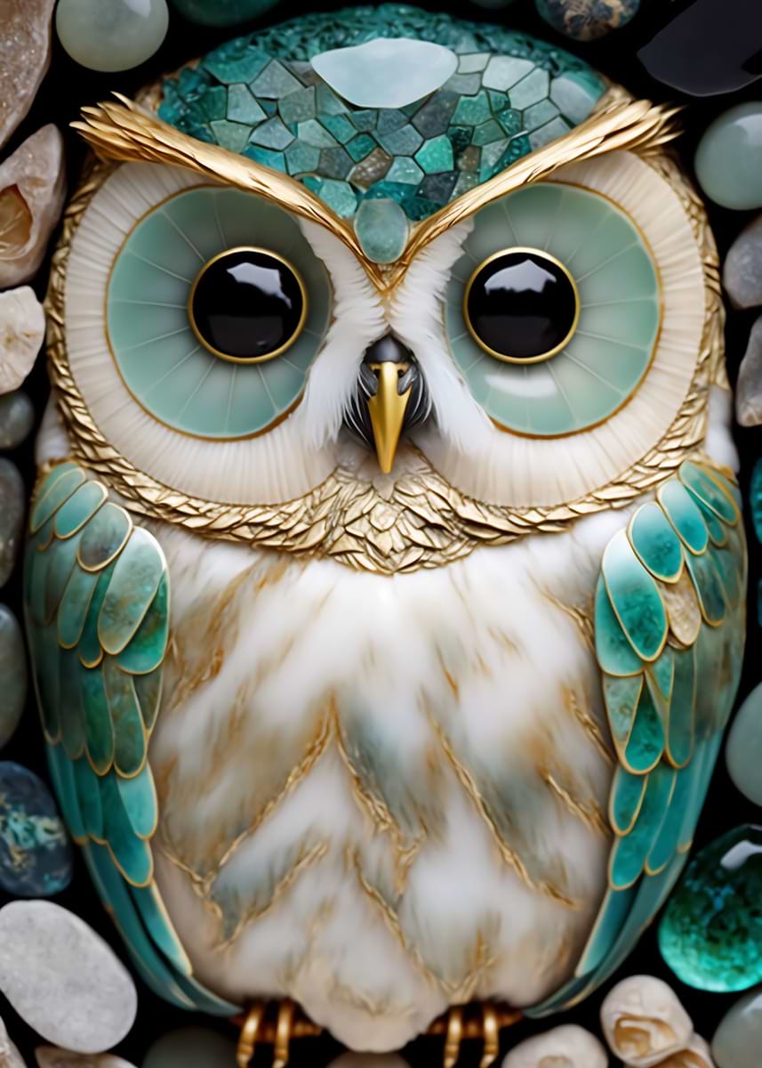 Abstract Jade Owl Kintsugi — from the Abstract Nature Kintsugi collection, a Pixaverse metal print