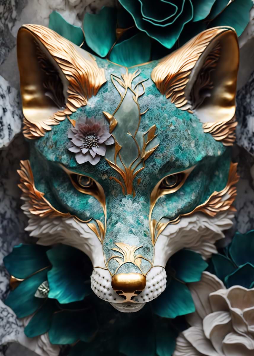 Abstract Fox Kintsugi — from the Abstract Nature Kintsugi collection, a Pixaverse metal print