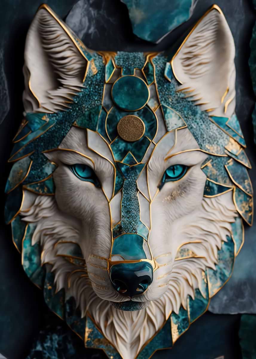 Abstract Wolf Kintsugi Art — from the Abstract Nature Kintsugi collection, a Pixaverse metal print