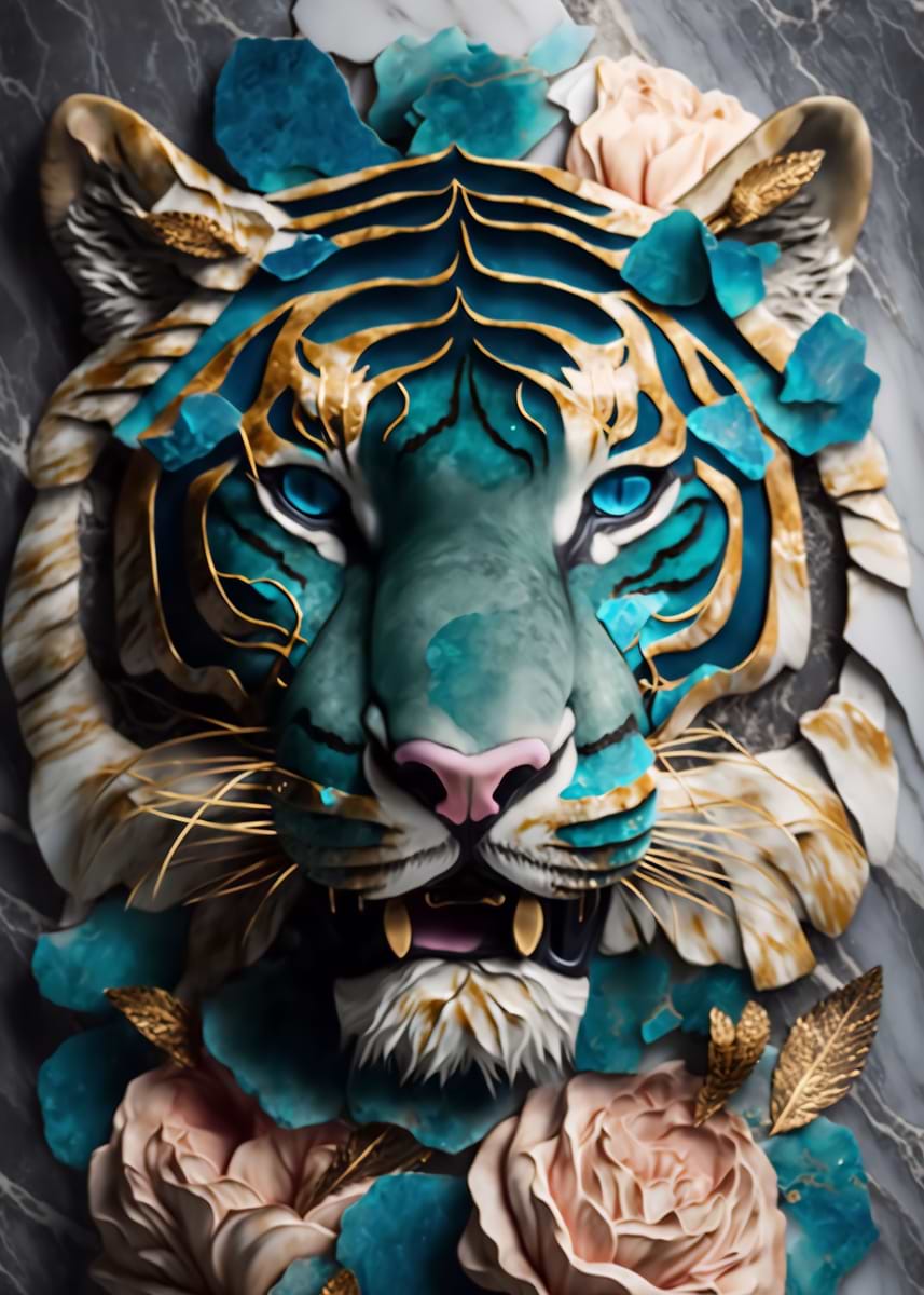 Abstract Tiger Kintsugi — from the Abstract Nature Kintsugi collection, a Pixaverse metal print