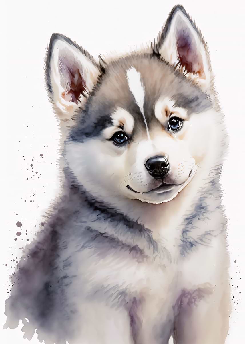 Cute Baby Puppy Painting — from the Baby Animals Watercolor collection, a Pixaverse metal print