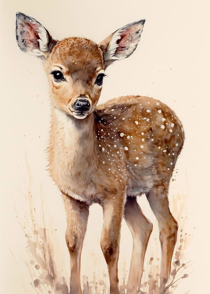 Cute Deer Fawn Painting — from the Baby Animals Watercolor collection, a Pixaverse metal print
