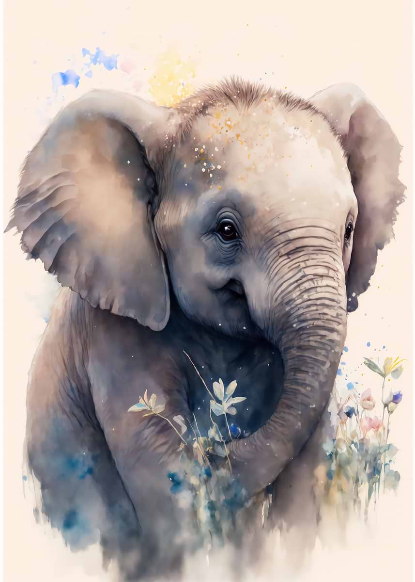 Cute Elephant Baby — from the Baby Animals Watercolor collection, a Pixaverse metal print