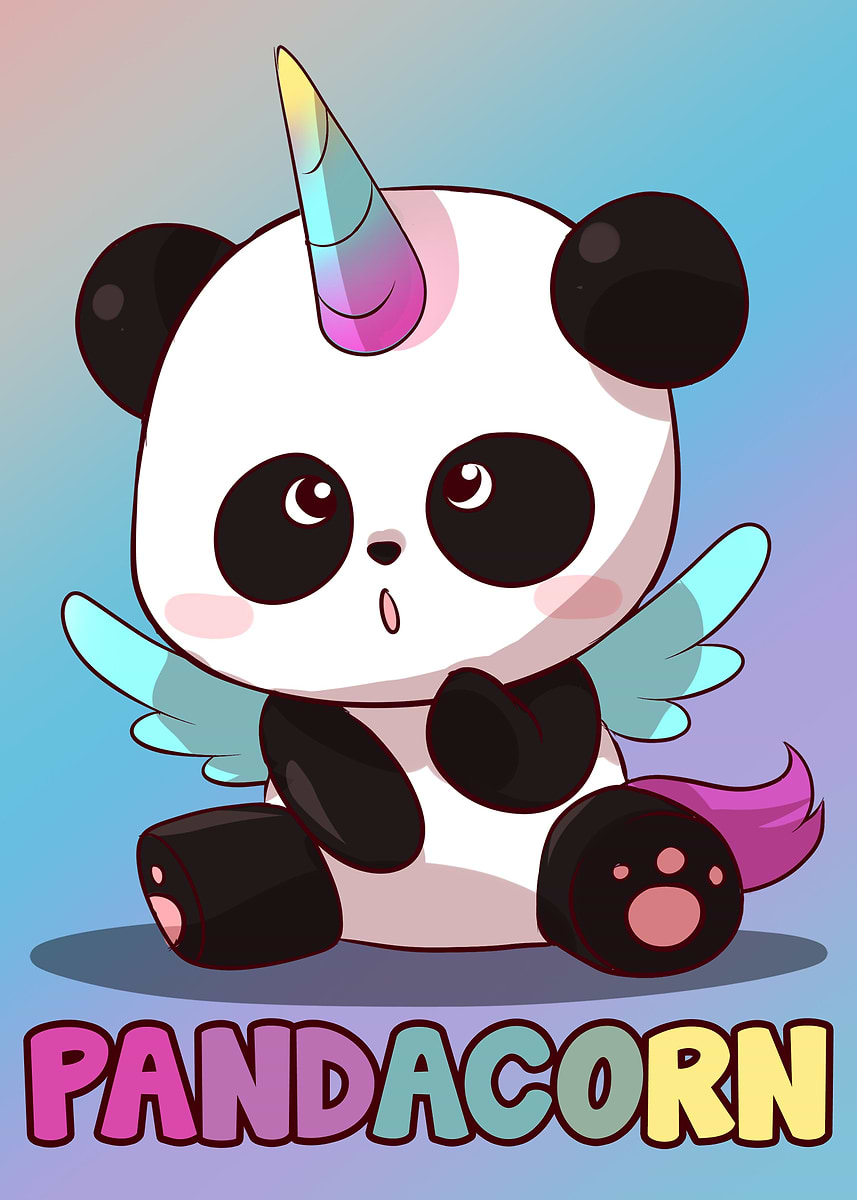 Rainbow Winged Pandacorn' Poster, picture, metal print, paint by