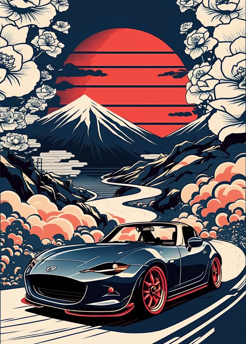 Miata Japanese Street Art — from the Trending Cars Retro collection, a Pixaverse metal print
