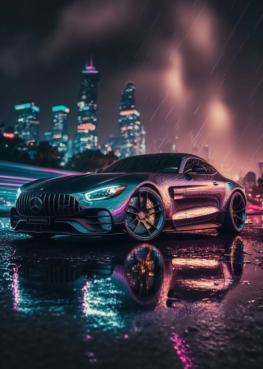 Chrome Mercedes AMG GT — from the Trending Cars Retro collection, a Pixaverse metal print