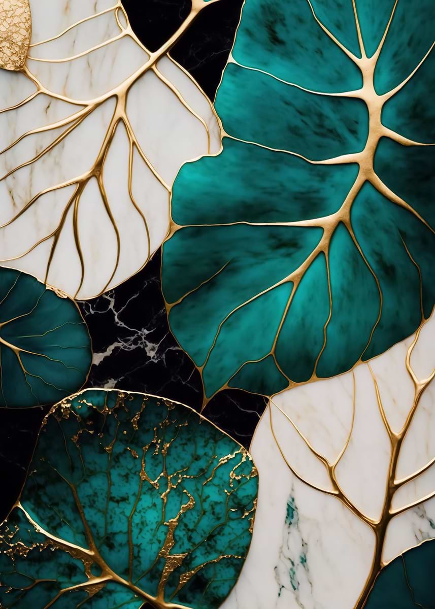 Abstract Botanic Kintsugi — from the Abstract Nature Kintsugi collection, a Pixaverse metal print