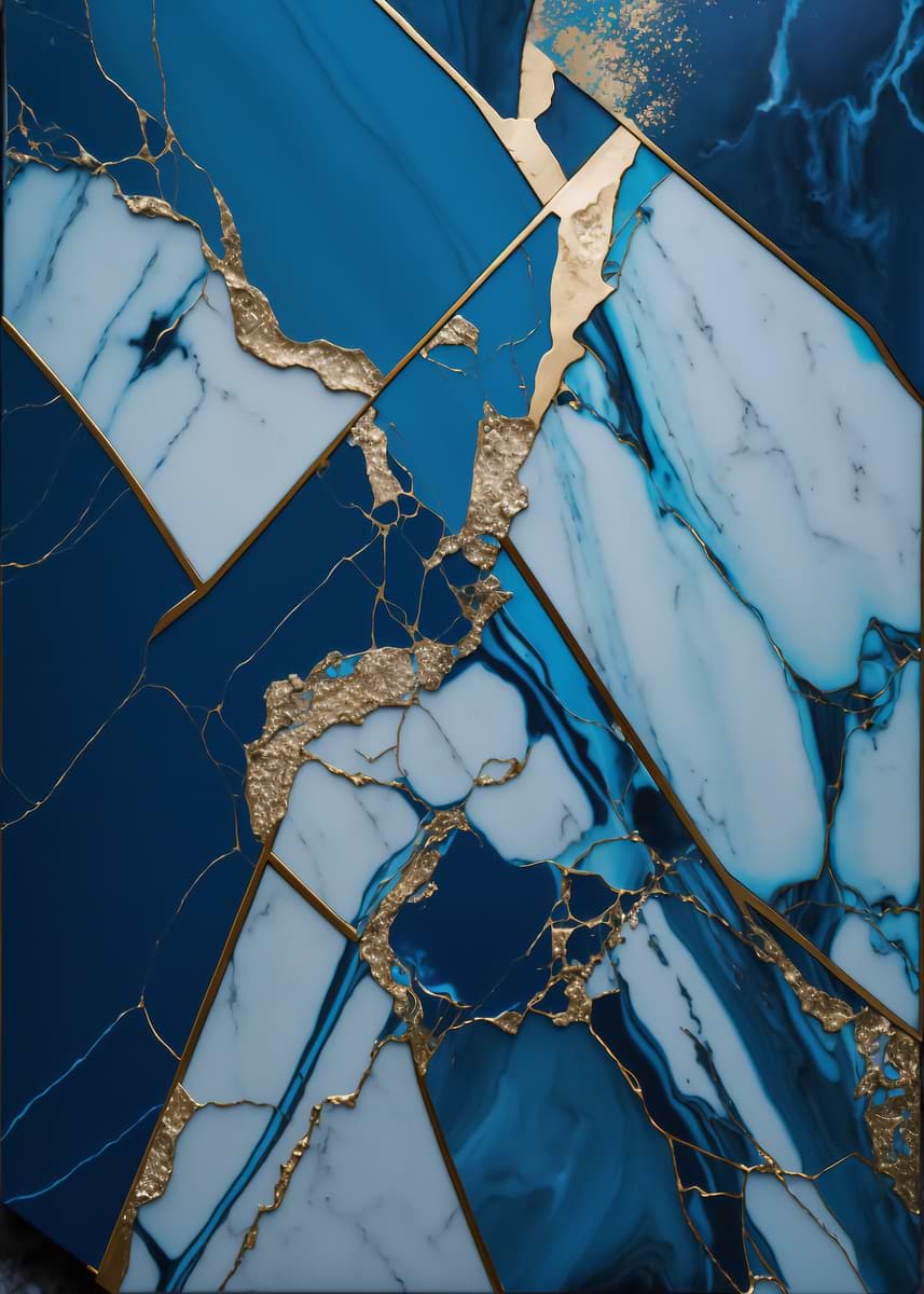 Abstract Sapphire Kintsugi — from the Abstract Nature Kintsugi collection, a Pixaverse metal print