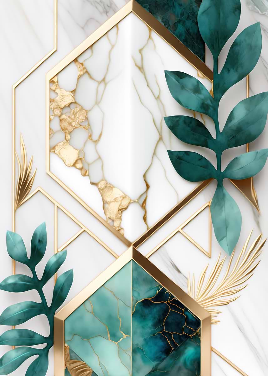 Abstract Botanic Polygons — from the Abstract Nature Kintsugi collection, a Pixaverse metal print