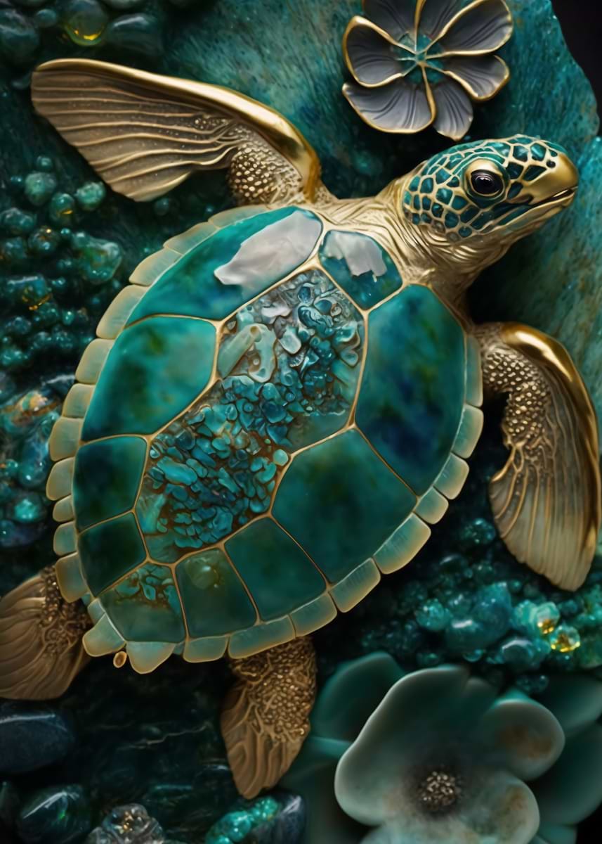 Abstract Turtle Kintsugi — from the Abstract Nature Kintsugi collection, a Pixaverse metal print