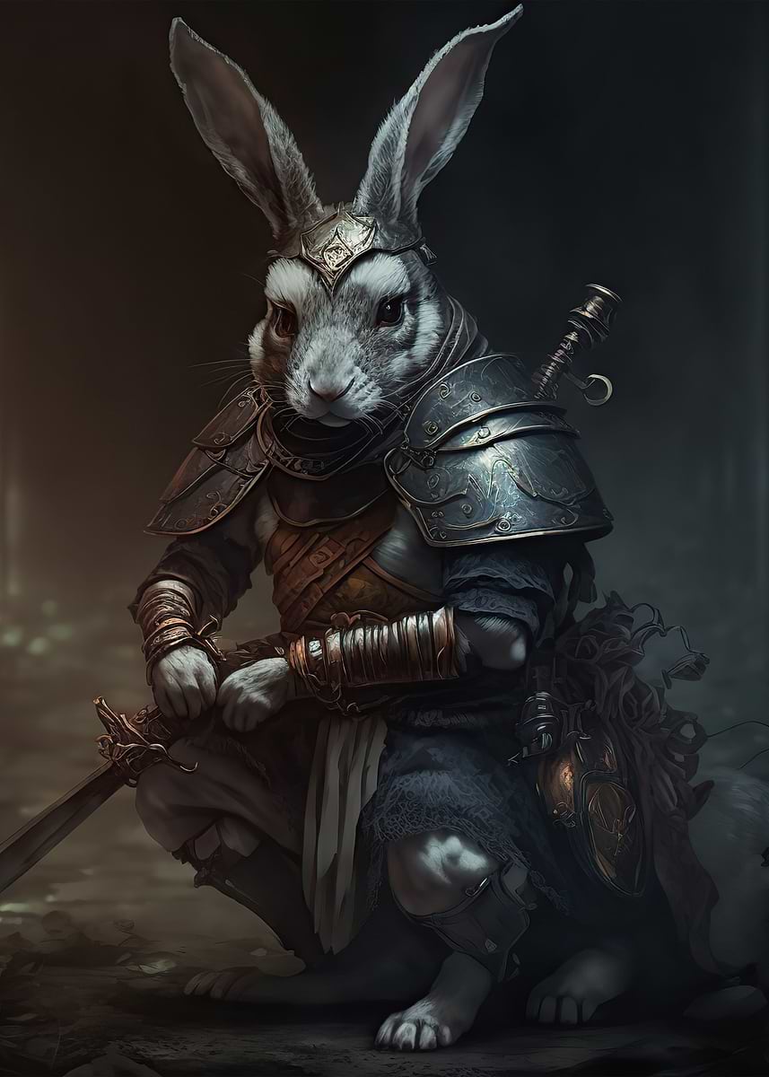 'rambo rabbit animal' Poster, picture, metal print, paint by Desiree ...