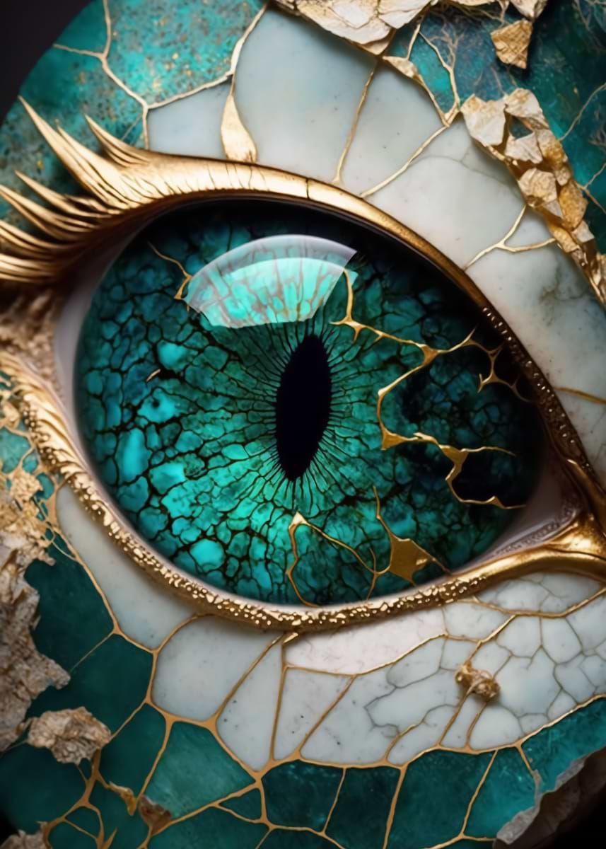 Eye of the Jade Dragon — from the Abstract Nature Kintsugi collection, a Pixaverse metal print