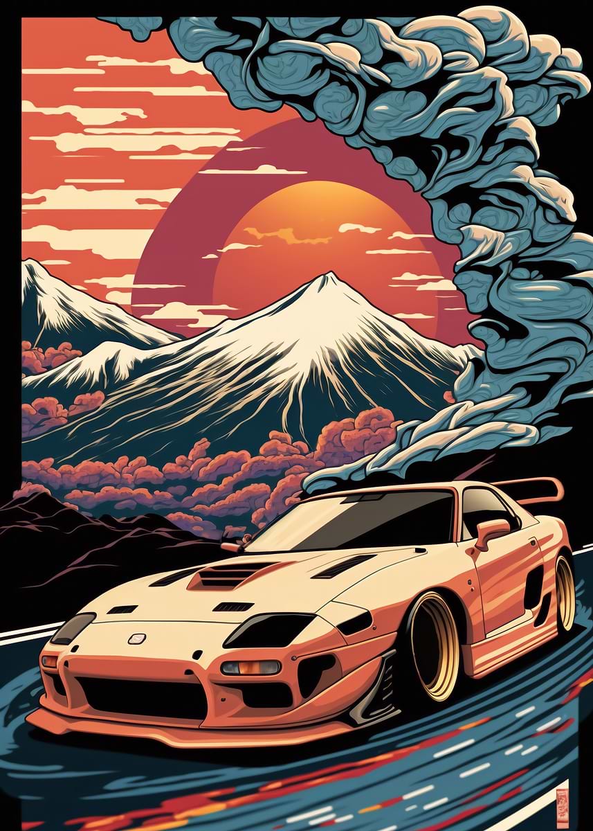 Mazda RX7 Japanese Art ' Poster, picture, metal print, paint by