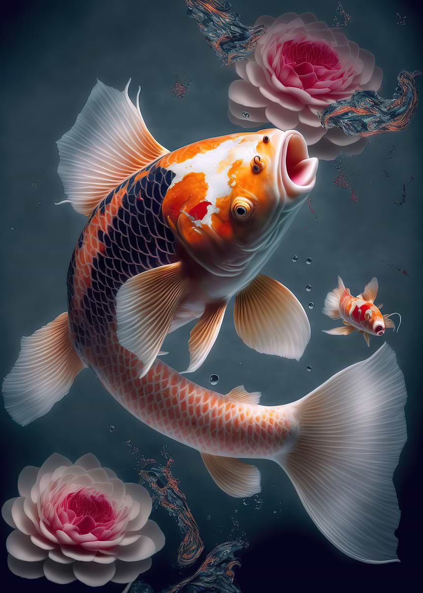 'Koi Fish' Poster, picture, metal print, paint by Sohail Rees | Displate