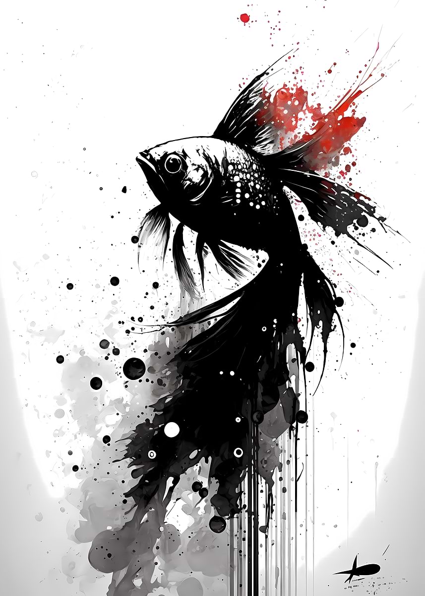 Two Fish Beta Ink 'Beta Fish Ink Portrait' Poster, picture, metal print, paint by ...