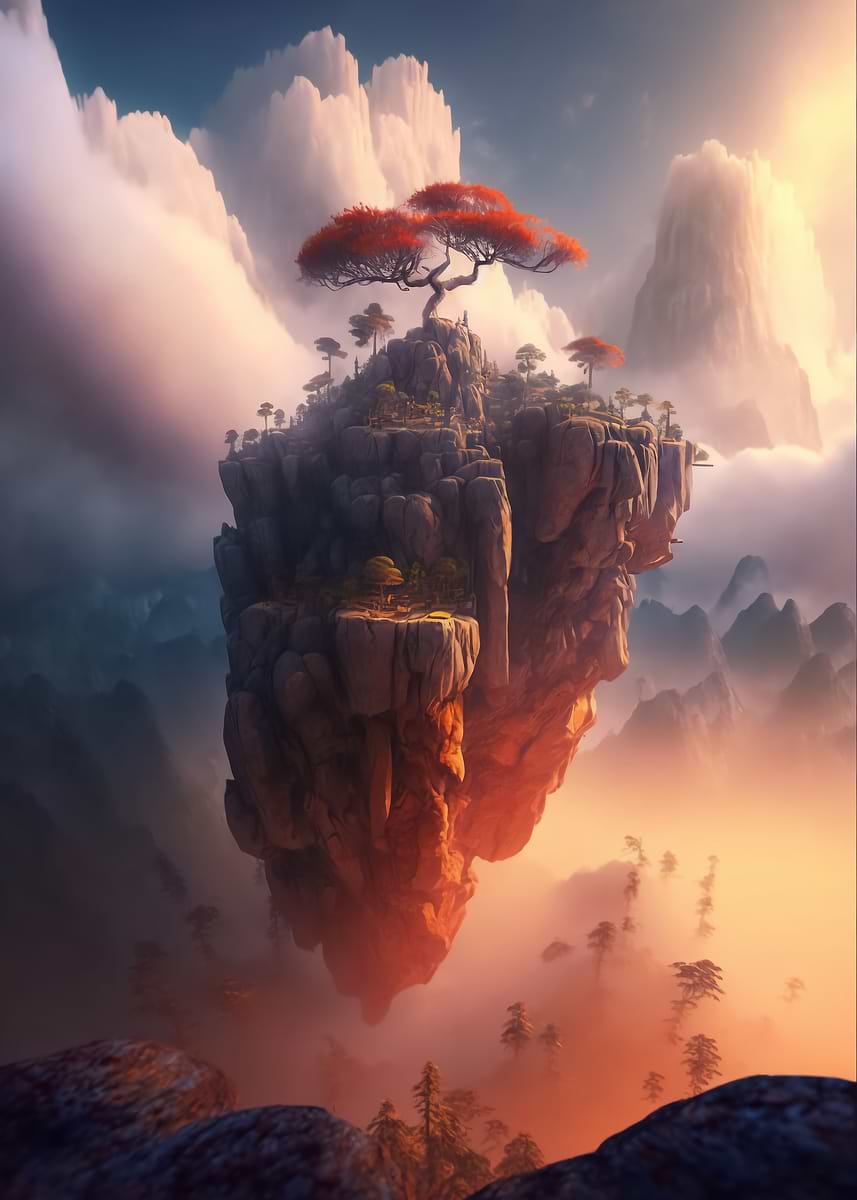 The Floating Castle — from the Alien Worlds collection, a Pixaverse metal print
