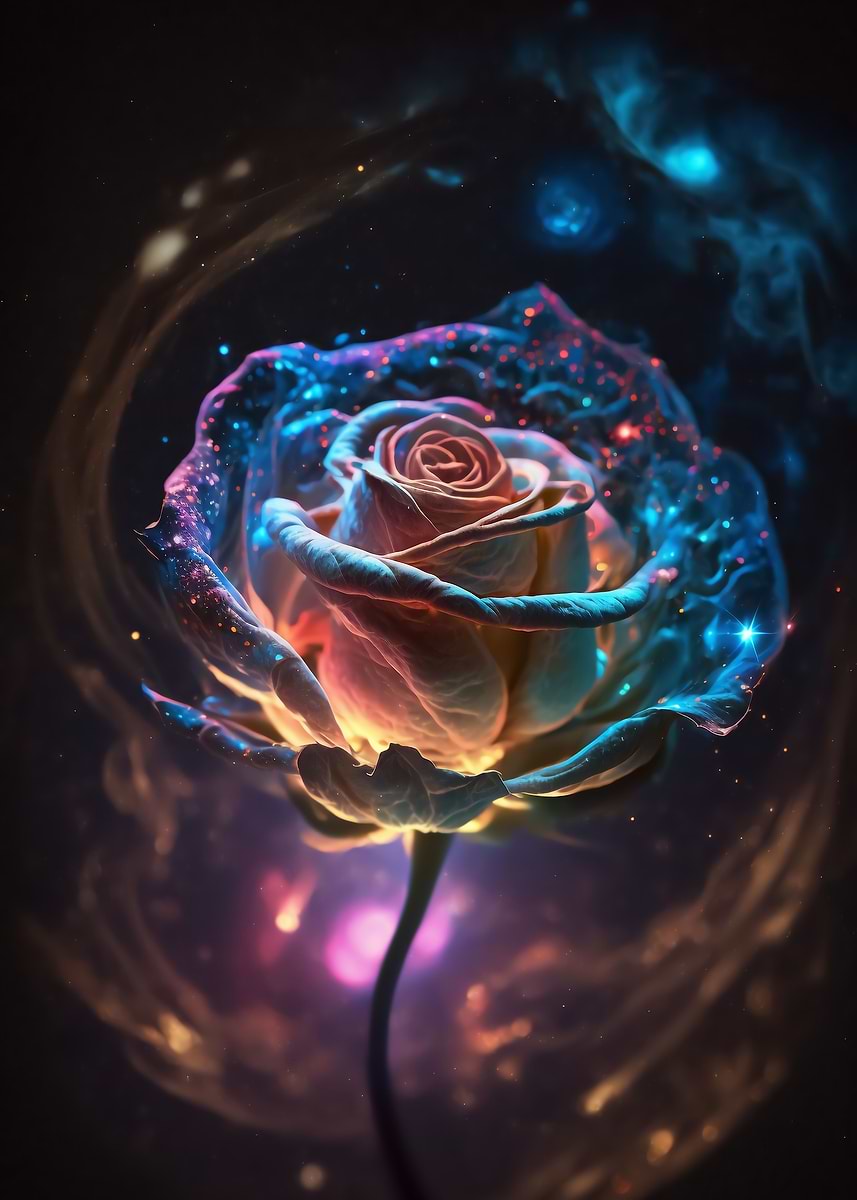 Galactic Bloom Rose — from the Galactic Garden collection, a Pixaverse metal print