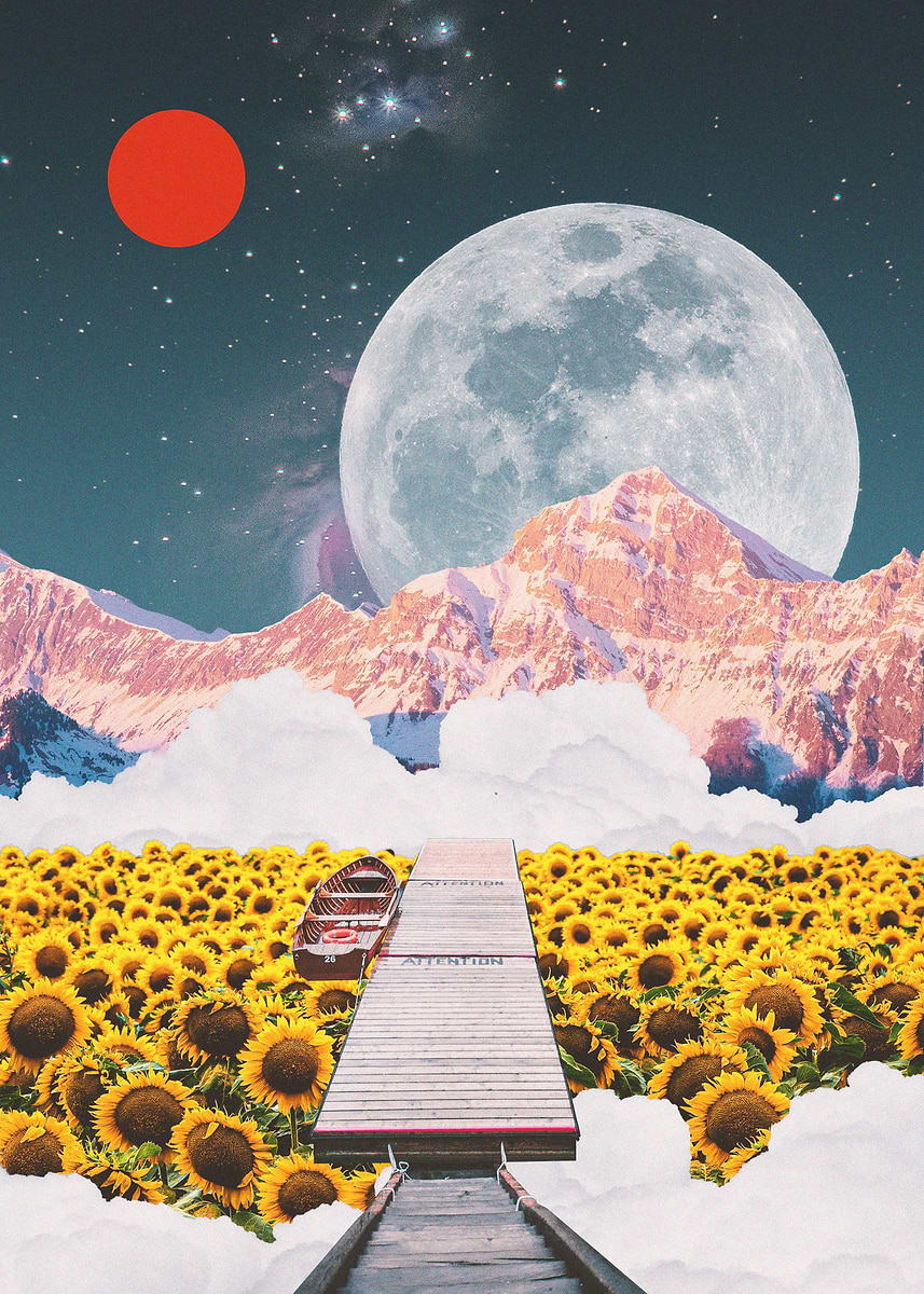 'Sunflower River' Poster, picture, metal print, paint by Meals Std ...