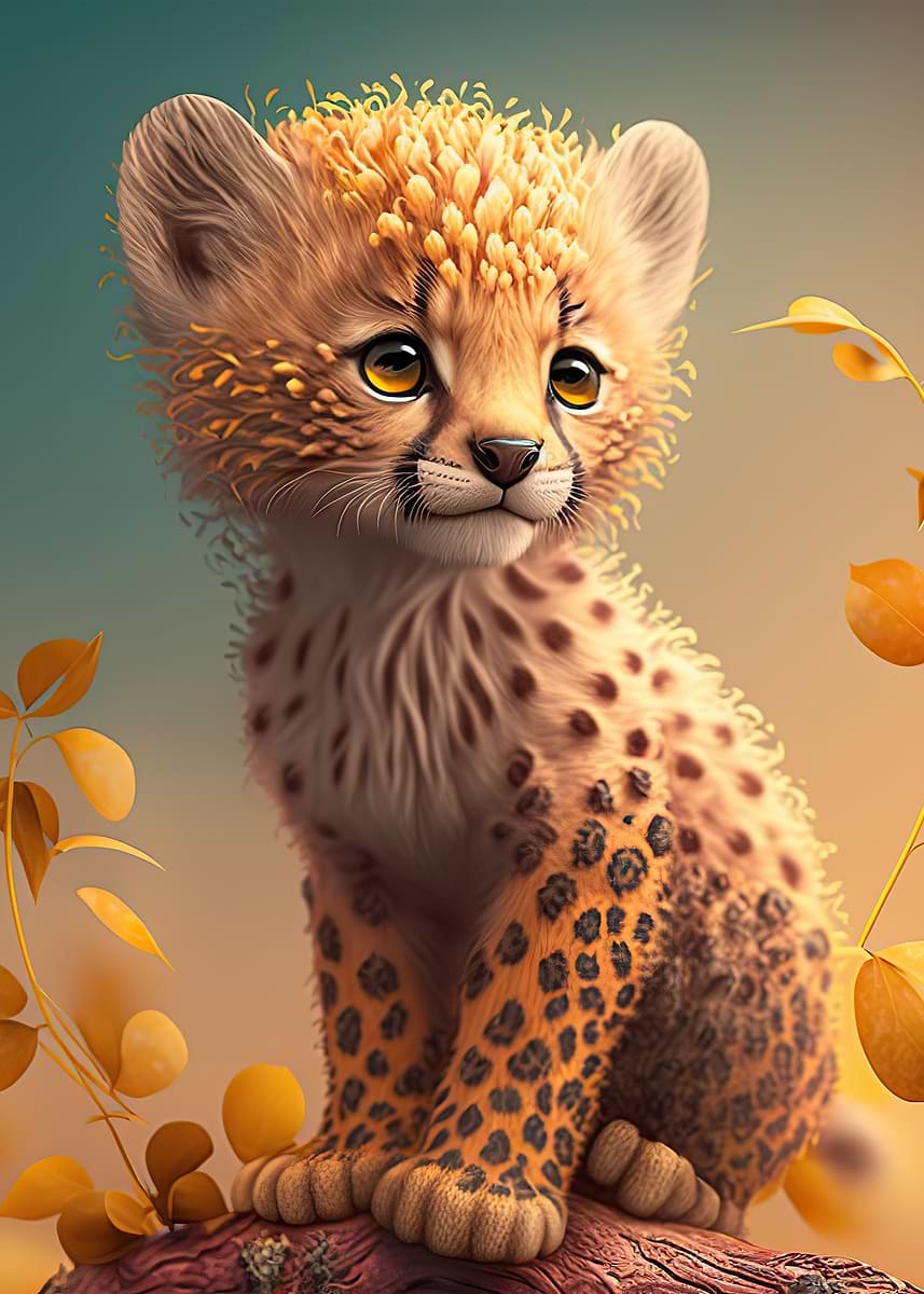 ★87MM★ Mmlg CARD DECO HFT BABY LEAF Baby Cheetah ' Poster, picture, metal print, paint by