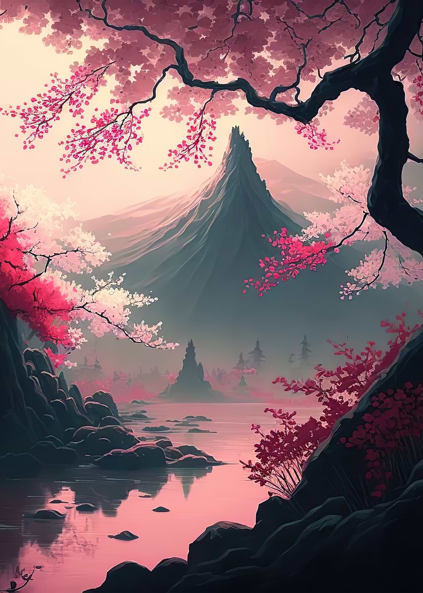 japanese cherry blossoms' Poster, picture, metal print, paint by