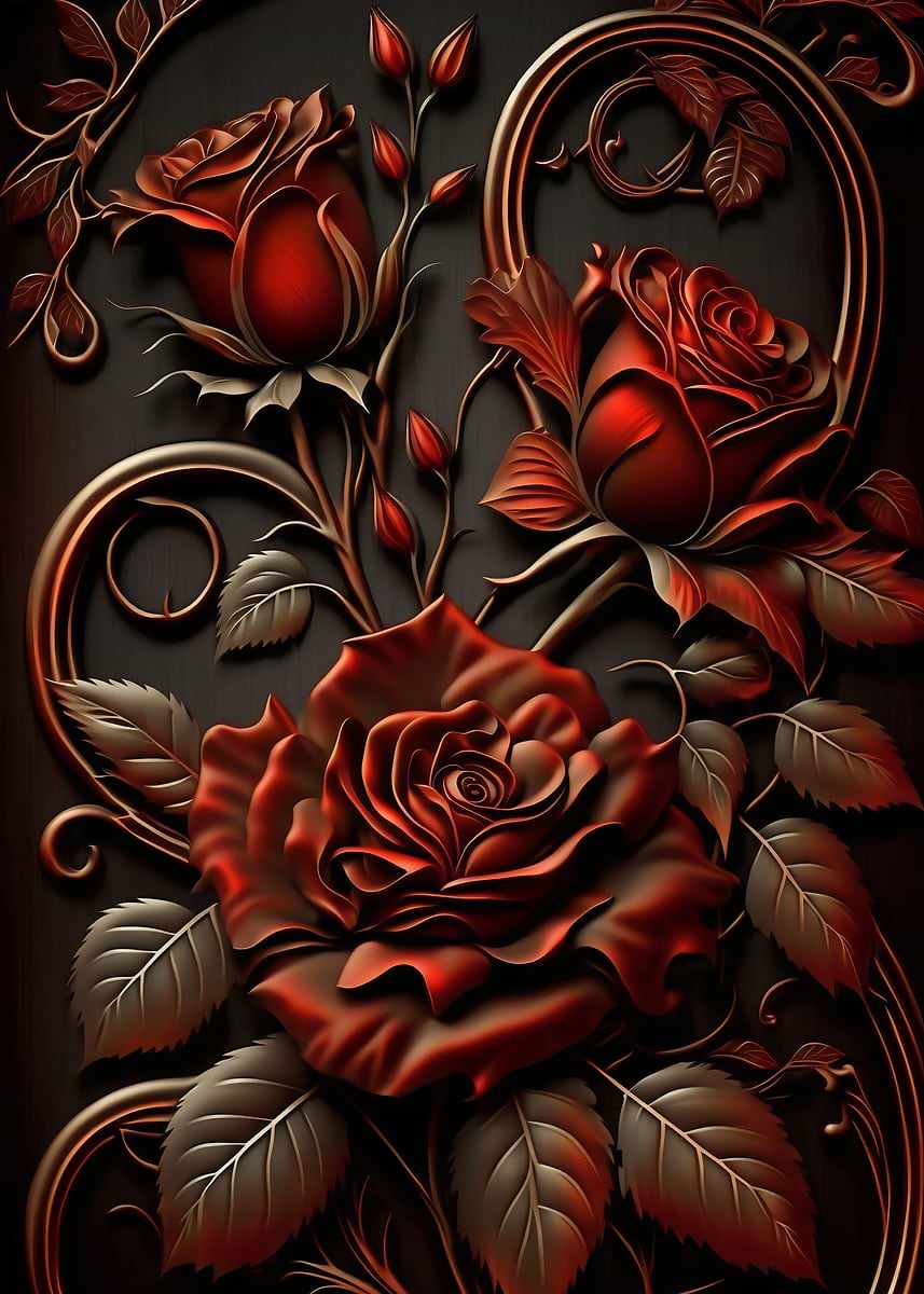 Metallic Roses Painting 'Roses' Poster, picture, metal print, paint by Nathan Ponty | Displate