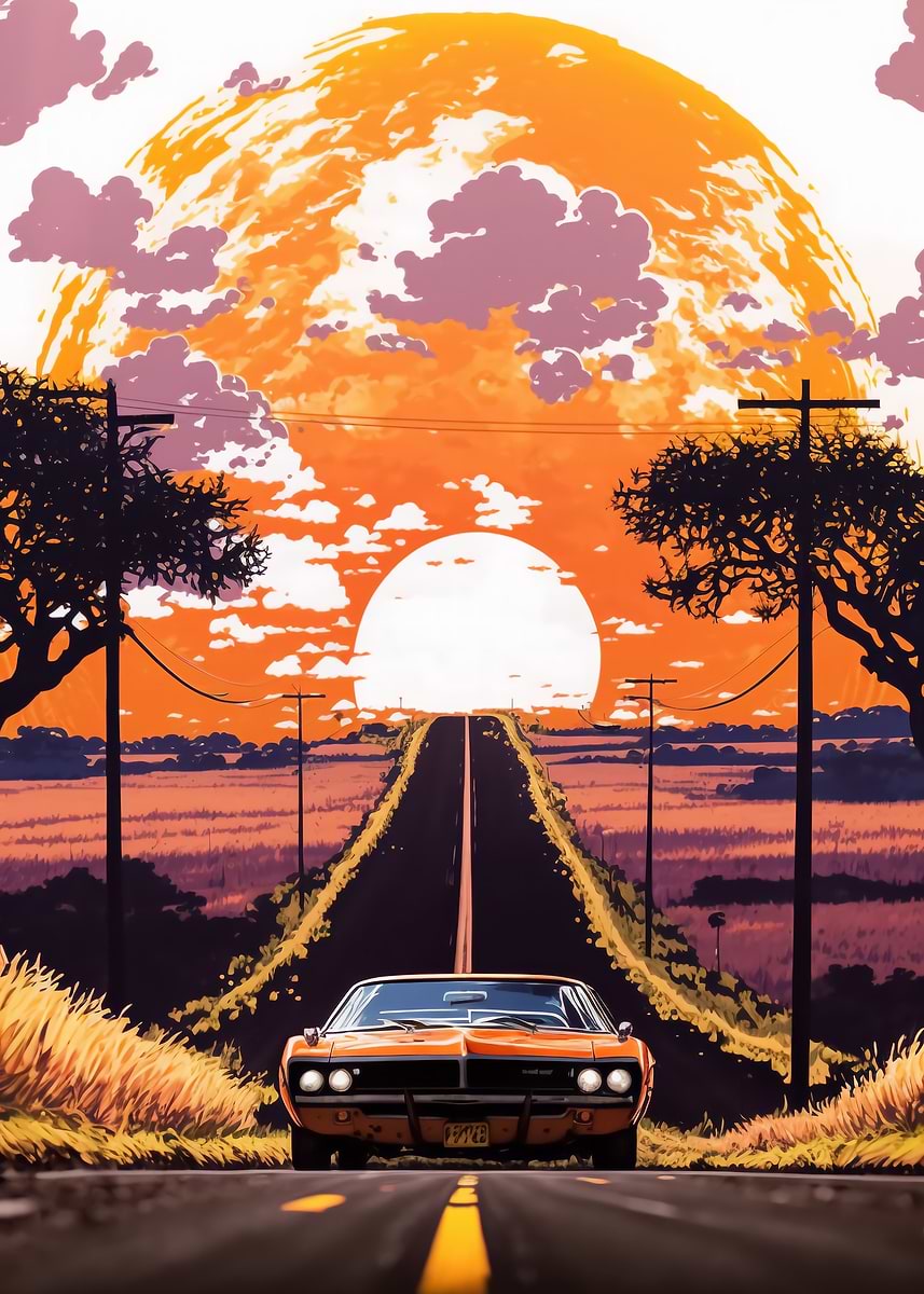 1969 Dodge Charger Sunset — from the Trending Cars Retro collection, a Pixaverse metal print