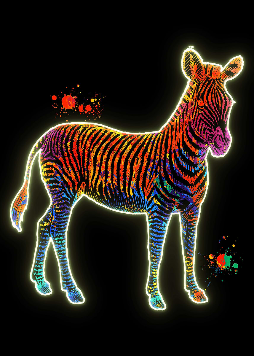 'Neon Water color Zebra' Poster, picture, metal print, paint by Morgan