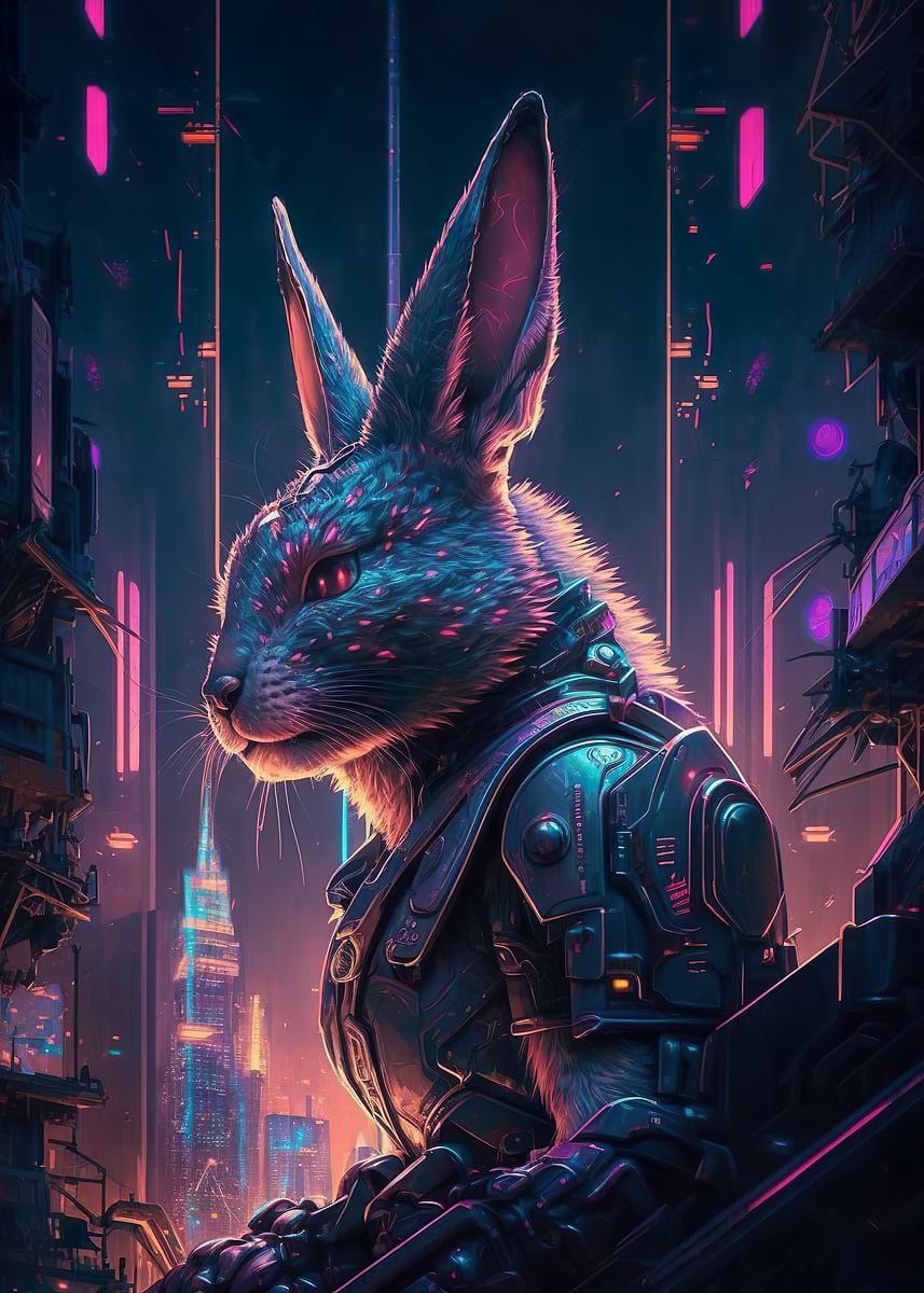 'Rabbit Human Cyberpunk' Poster, picture, metal print, paint by ...