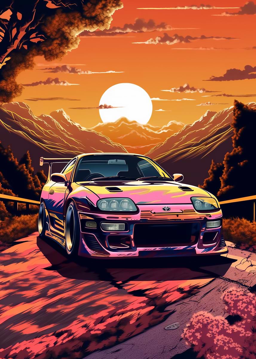 JDM Toyota Supra MK4 Art — from the Trending Cars Retro collection, a Pixaverse metal print