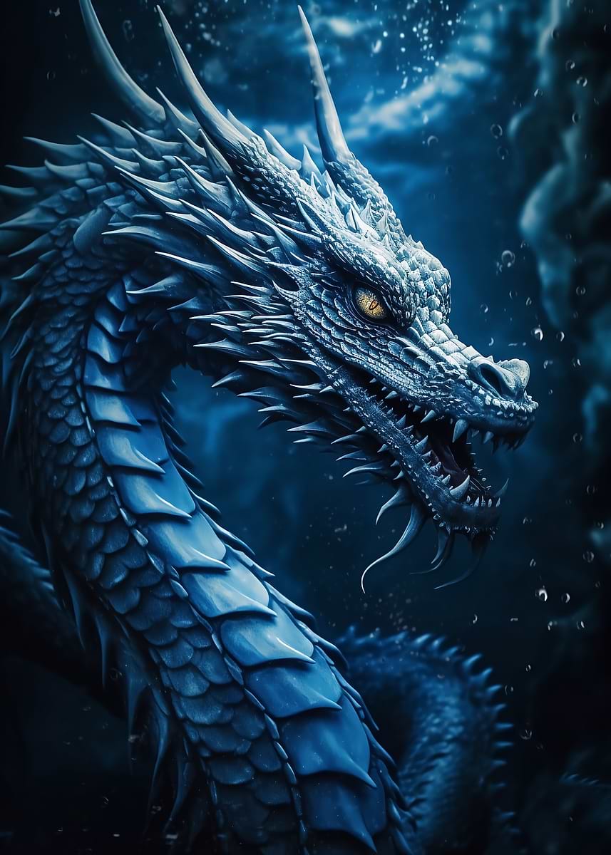 Blue Sapphire Dragon — from the Dragons Lair collection, a Pixaverse metal print